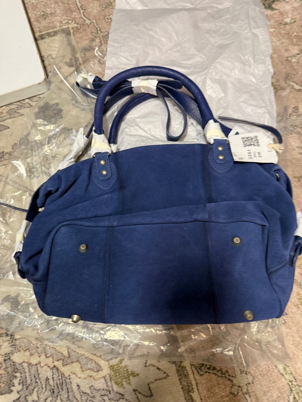 Free People We the Free Baby Emerson Suede Tote Bag-Navy - Picture 6 of 6